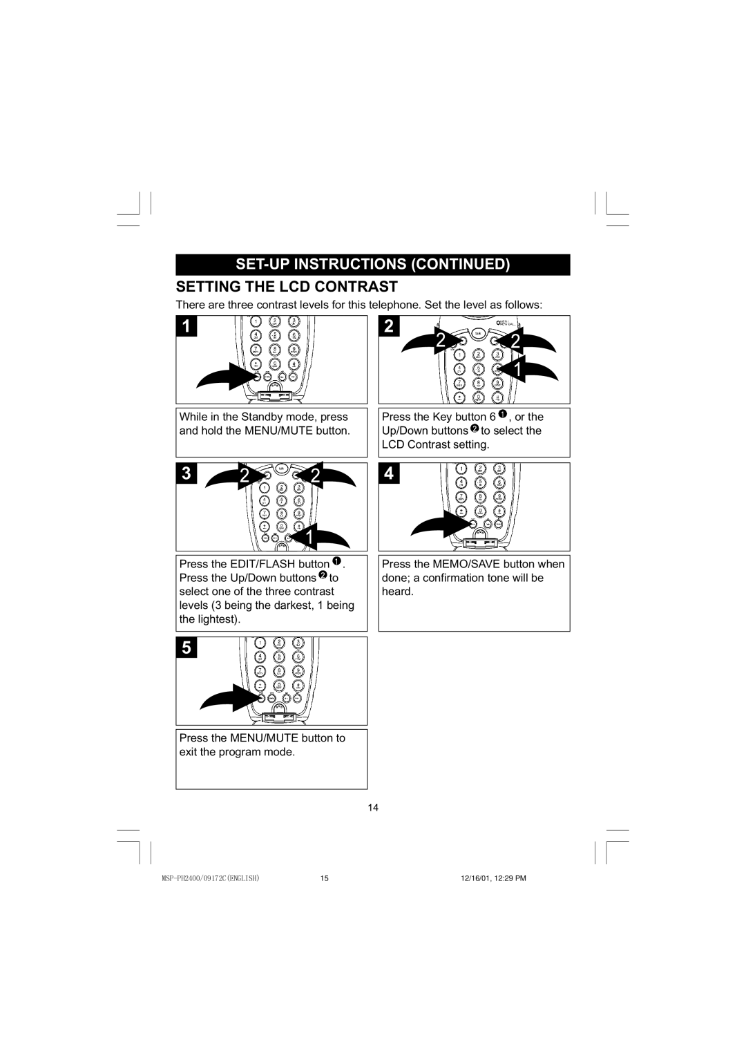 Memorex MSP-PH2400 operating instructions Setting the LCD Contrast 