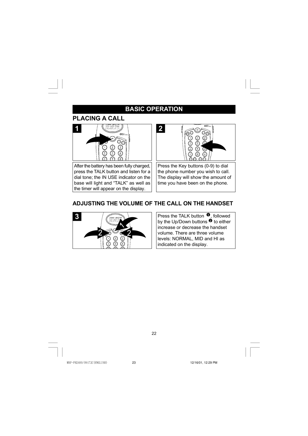 Memorex MSP-PH2400 operating instructions Basic Operation, Placing a Call 