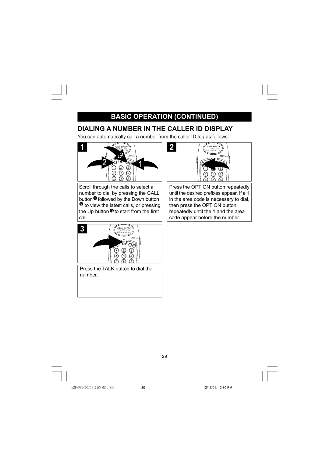 Memorex MSP-PH2400 operating instructions Dialing a Number in the Caller ID Display 