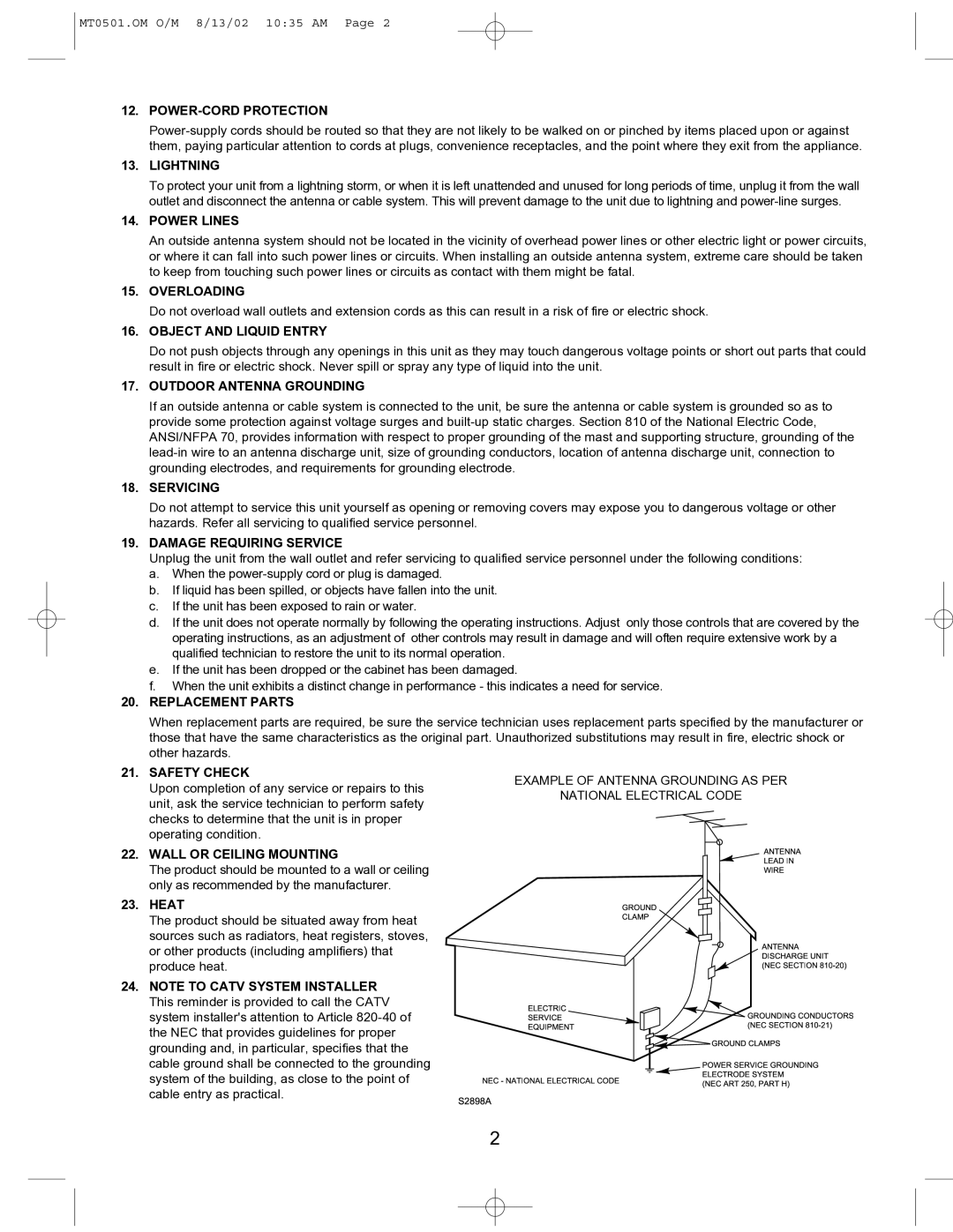 Memorex MT0501 operating instructions Clamp 