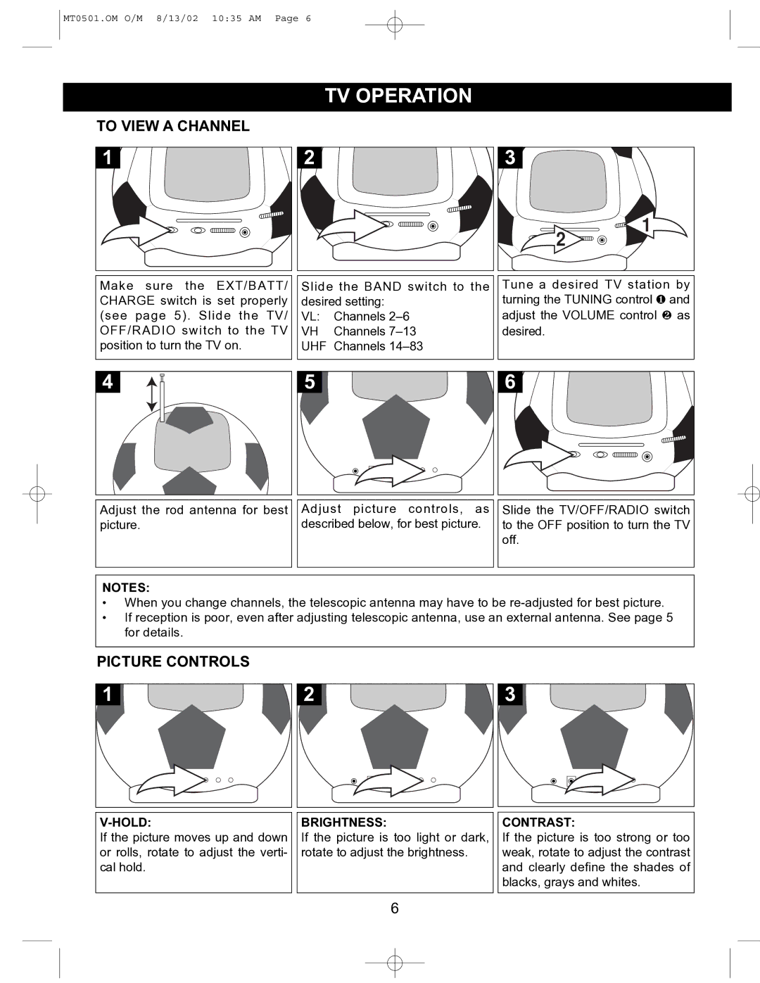 Memorex MT0501 operating instructions TV Operation, To View a Channel, Picture Controls 