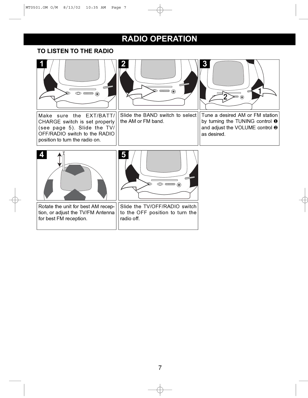 Memorex MT0501 operating instructions Radio Operation, To Listen to the Radio 