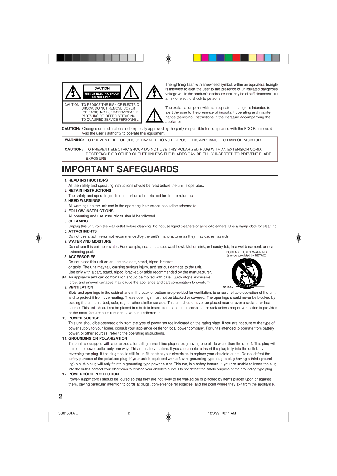 Memorex MT1120A Read Instructions, Retain Instructions, Heed Warnings, Follow Instructions, Cleaning, Attachments 