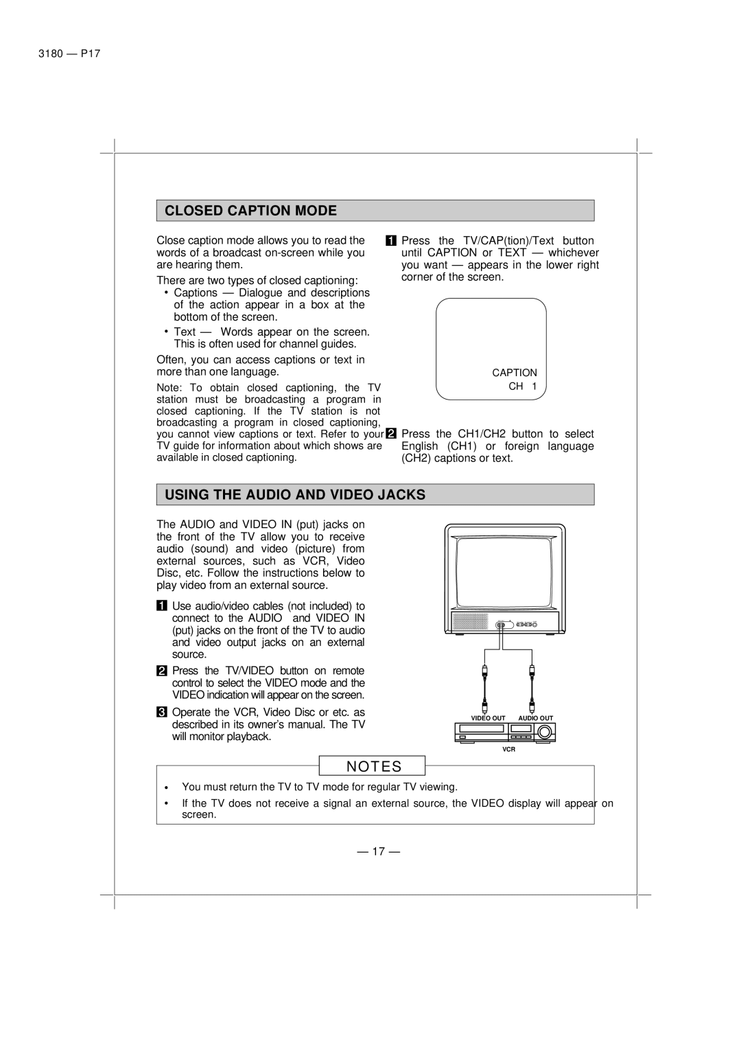 Memorex MT1132 owner manual Closed Caption Mode, Using the Audio and Video Jacks 