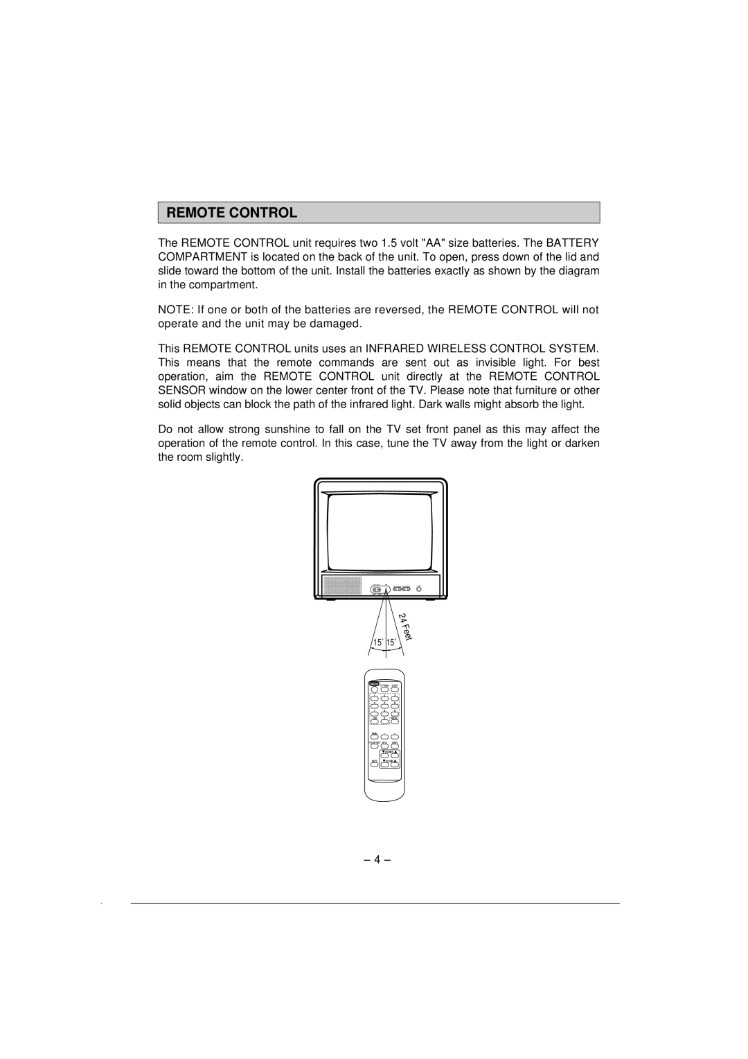 Memorex MT1132 owner manual Remote Control, 15˚ 15˚ 