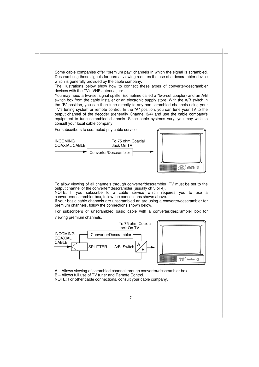 Memorex MT1192 owner manual Incoming Coaxial Cable 