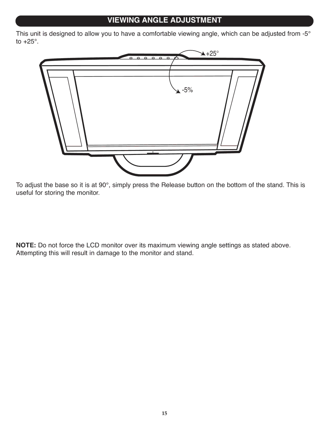 Memorex MT1701 manual Viewing Angle Adjustment, +25 