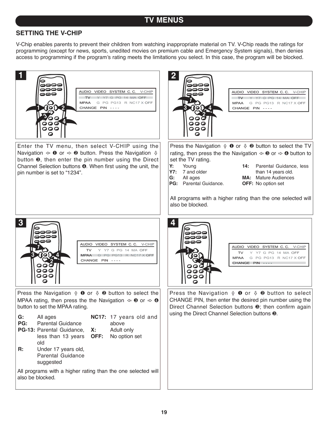 Memorex MT1701 manual Setting the V-CHIP, Off 