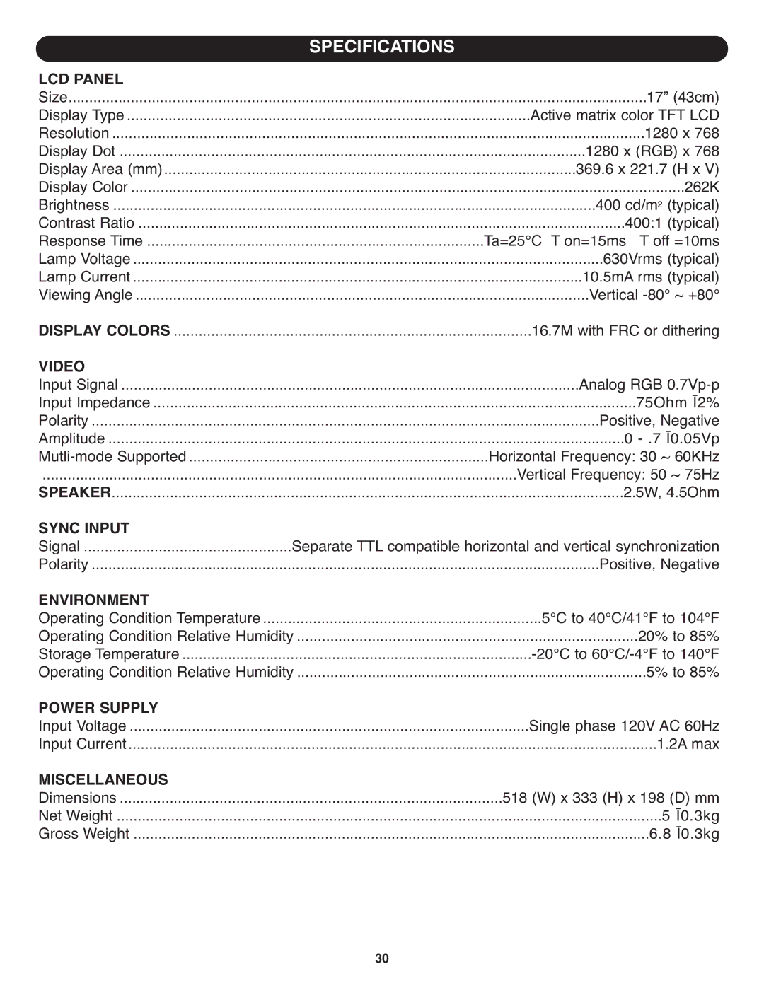 Memorex MT1701 manual Specifications, Environment 