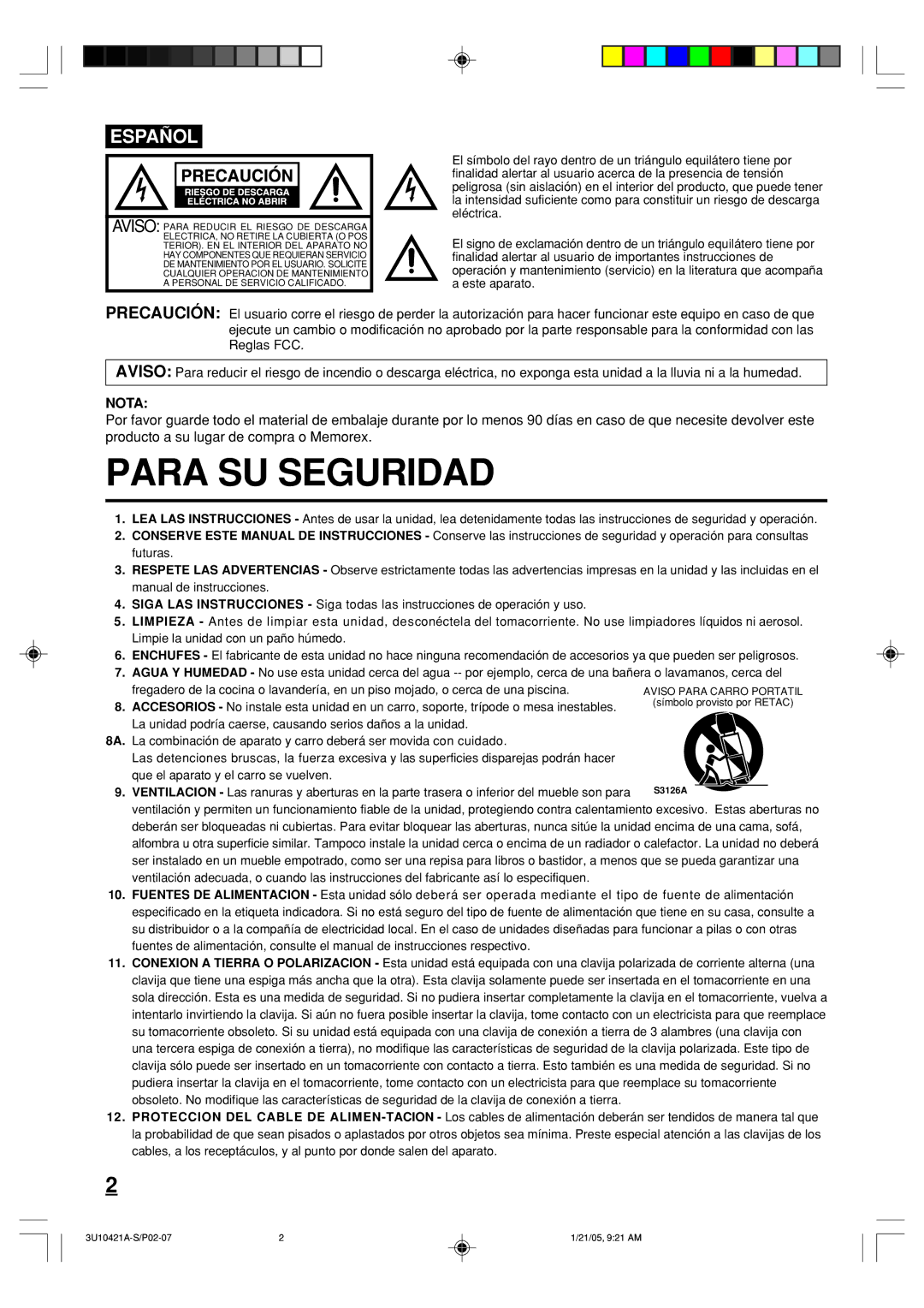 Memorex MT2012 owner manual Para SU Seguridad 