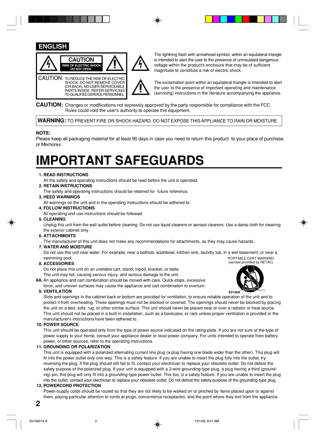 Memorex MT2012 Read Instructions, Retain Instructions, Heed Warnings, Follow Instructions, Cleaning, Attachments 