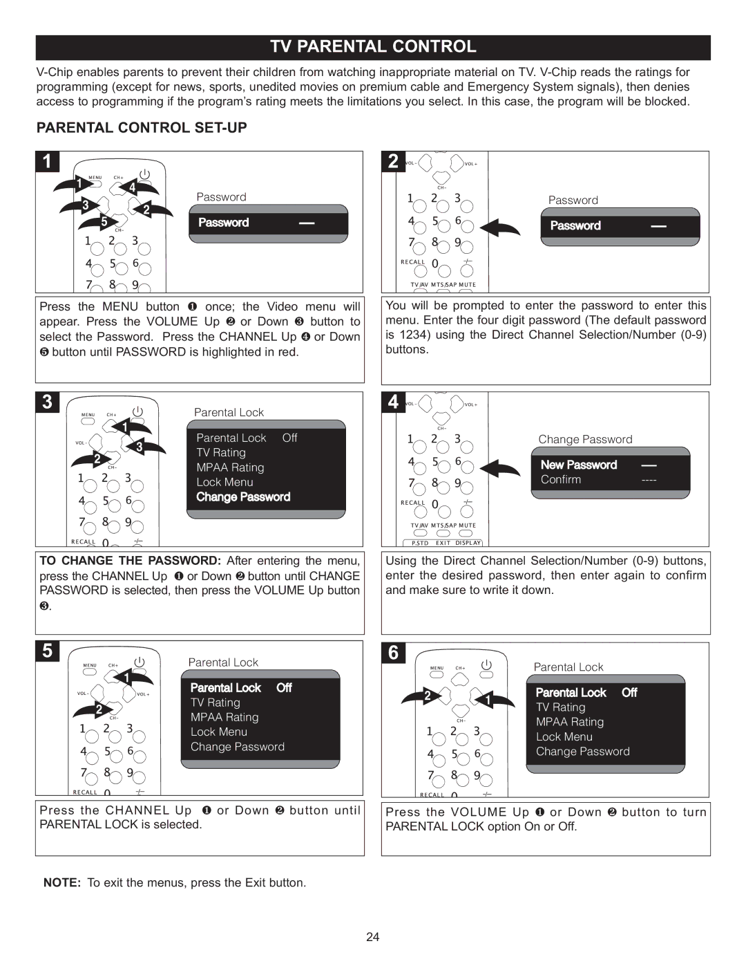 Memorex MT2024 manual Parental Control SET-UP, Password 