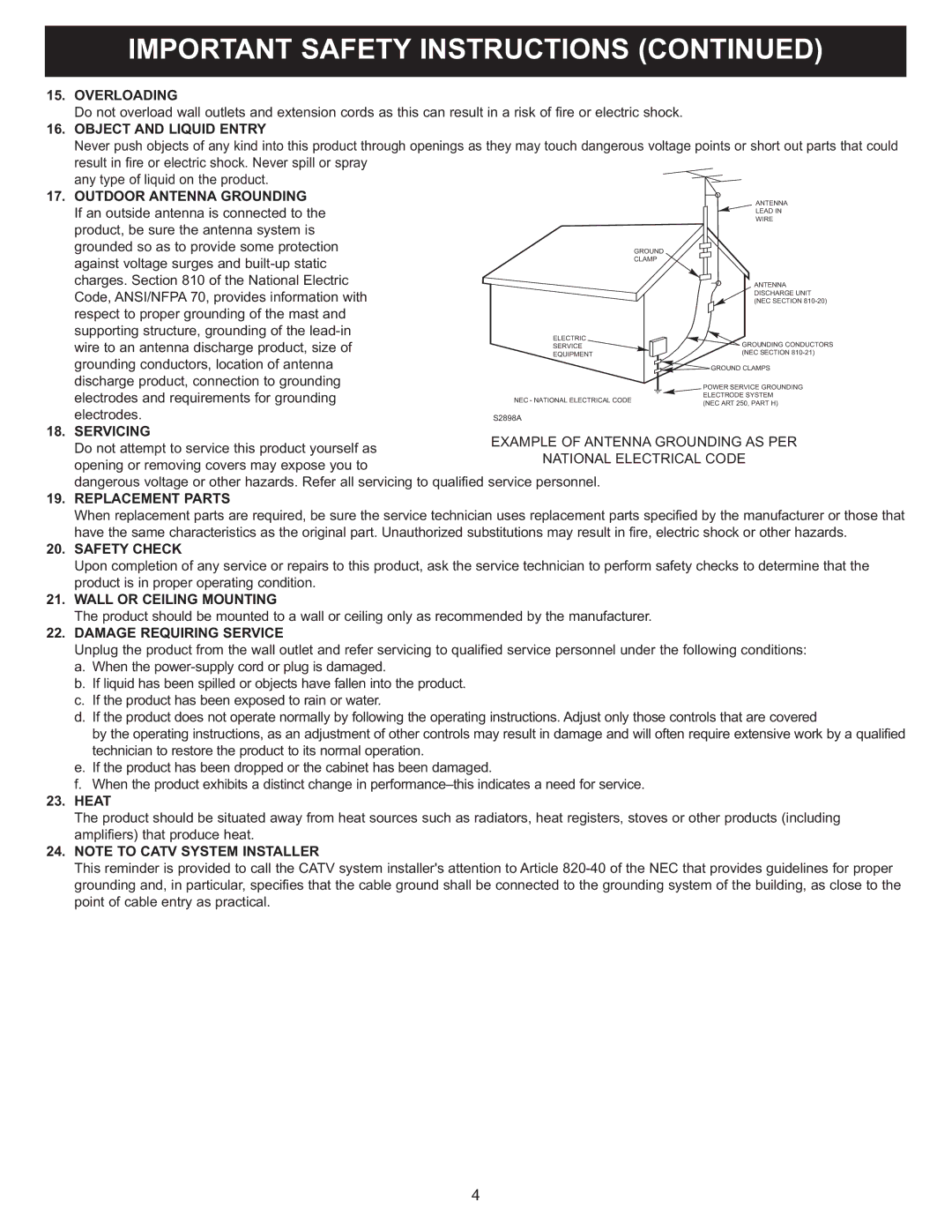 Memorex MT2024 manual Important Safety Instructions 