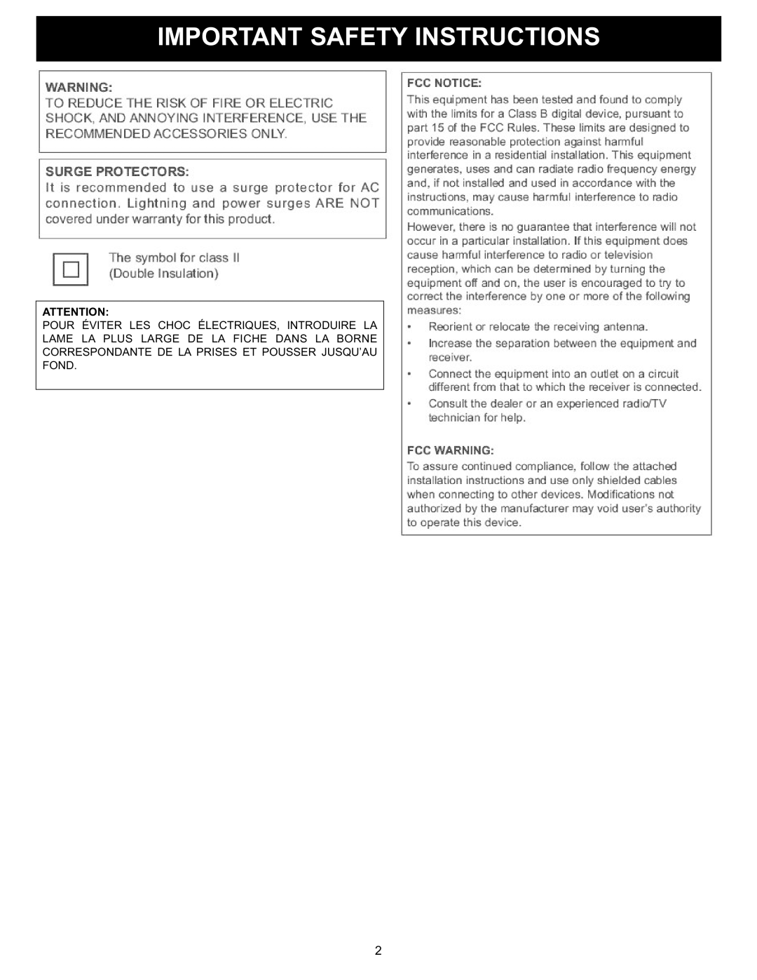 Memorex MT2024 manual Important Safety Instructions, Pour Éviter Les Choc Électriques, Introduire La 