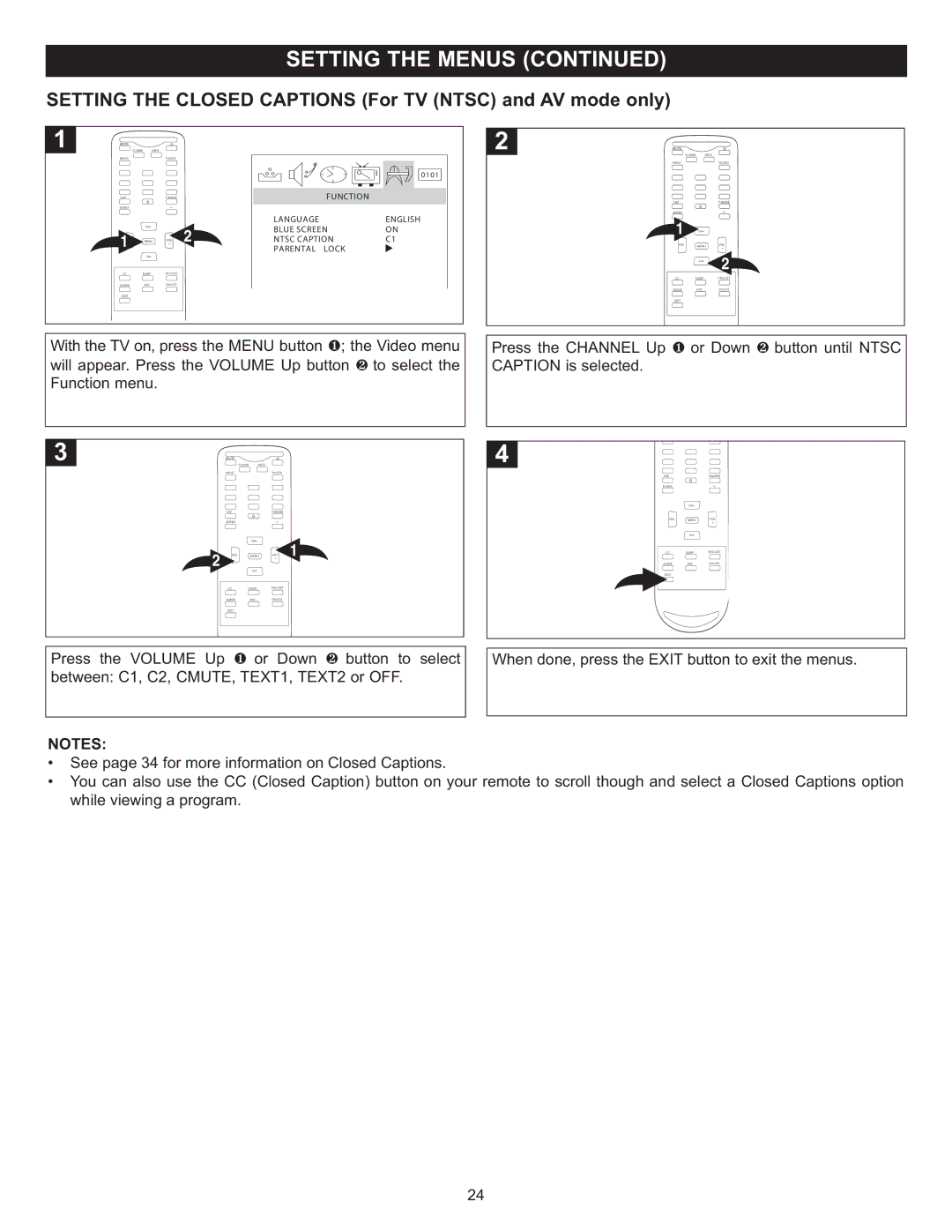 Memorex MT2025D manual Setting the Closed Captions For TV Ntsc and AV mode only 