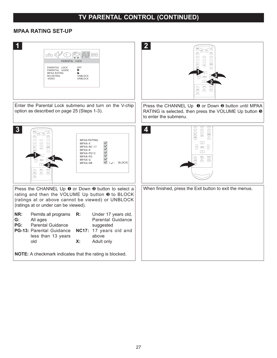 Memorex MT2025D manual Mpaa Rating SET-UP, NC17, PG-13 