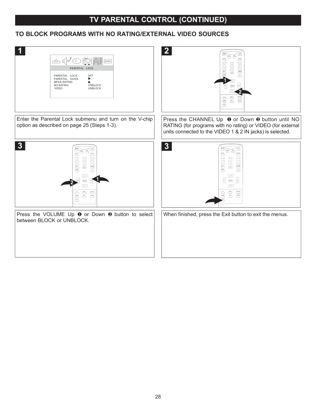 Memorex MT2025D manual To Block Programs with no RATING/EXTERNAL Video Sources 