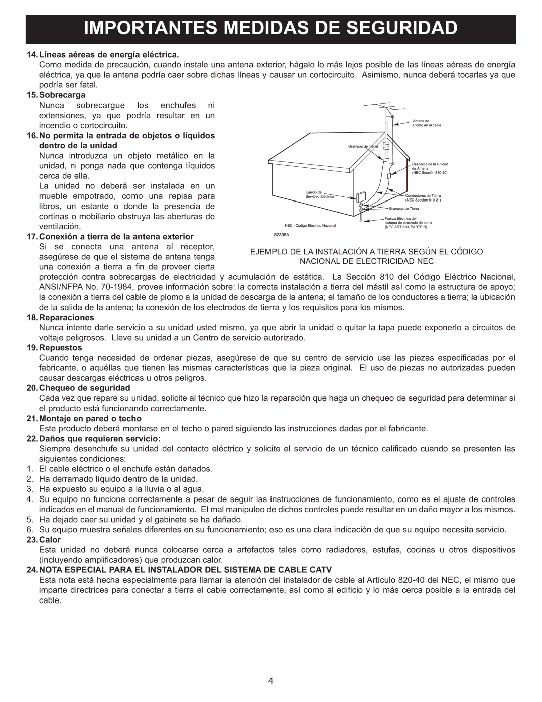 Memorex MT2025D manual Nota Especial Para EL Instalador DEL Sistema DE Cable Catv 