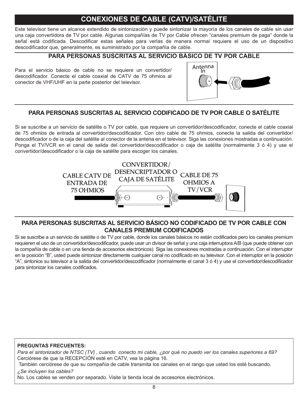 Memorex MT2025D manual Para Personas Suscritas AL Servicio Básico DE TV POR Cable, Preguntas Frecuentes 