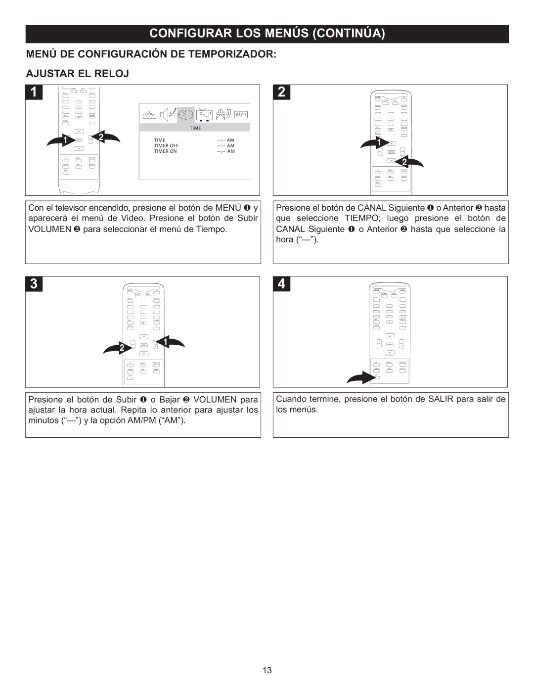 Memorex MT2025D manual Menú DE Configuración DE Temporizador Ajustar EL Reloj 