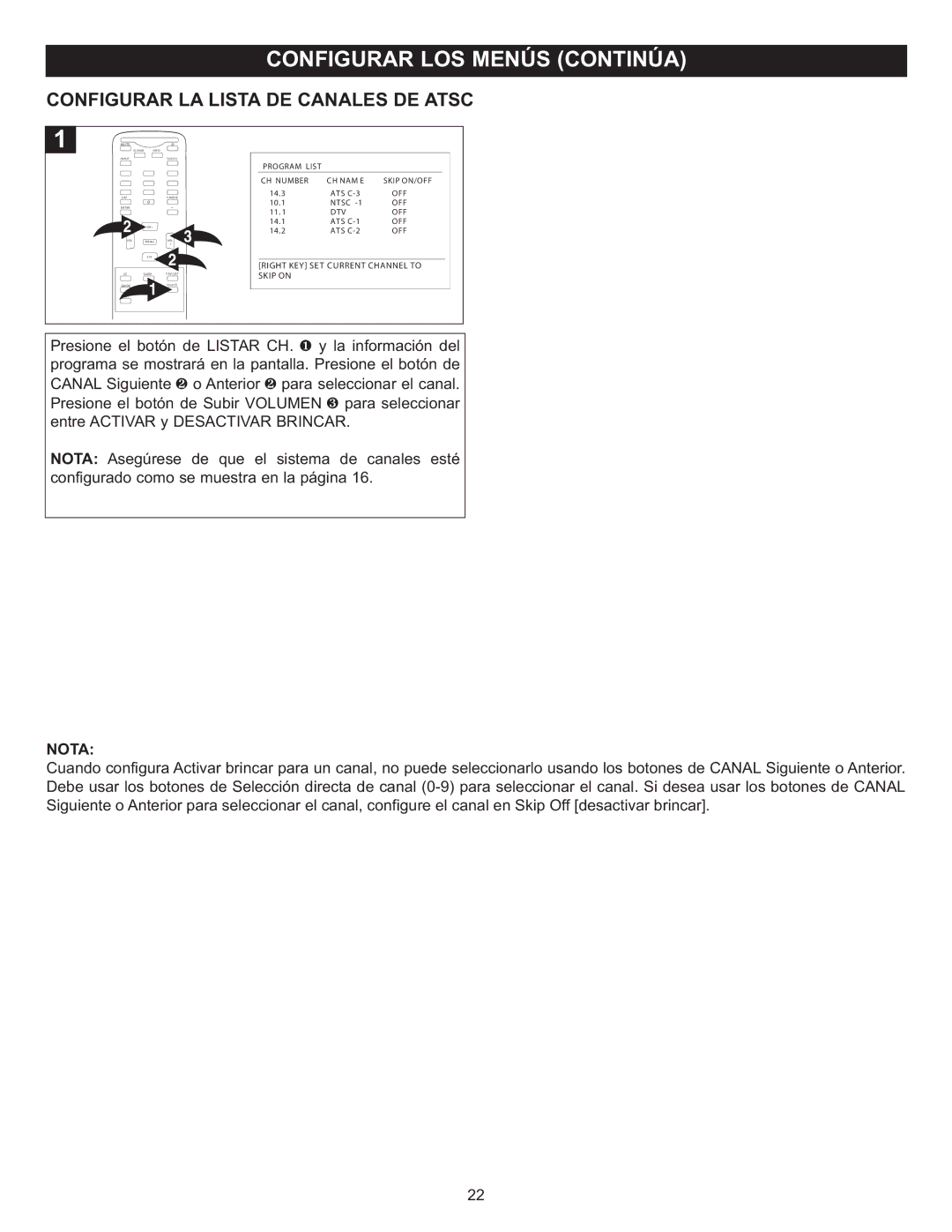 Memorex MT2025D manual Configurar LA Lista DE Canales DE Atsc 