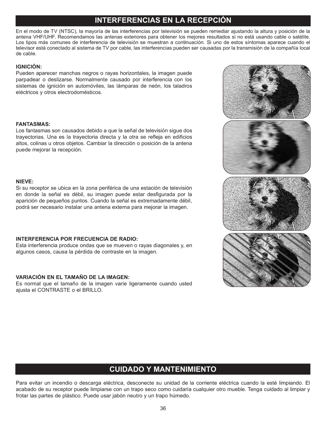 Memorex MT2025D Ignición, Fantasmas, Nieve, Interferencia POR Frecuencia DE Radio, Variación EN EL Tamaño DE LA Imagen 