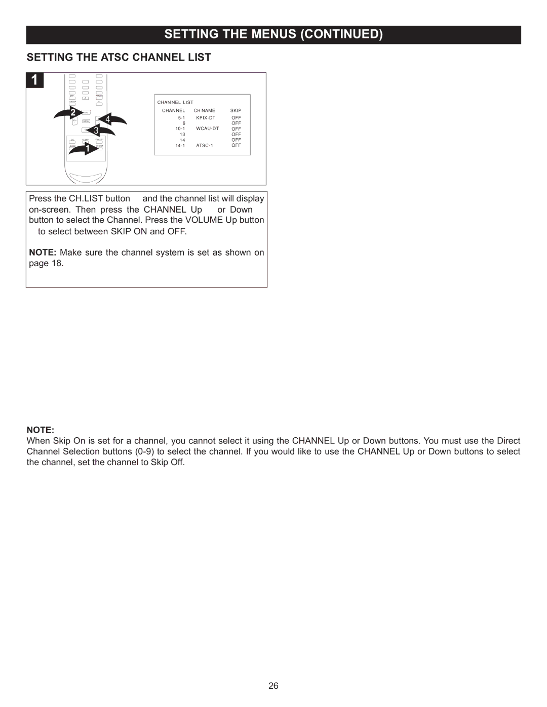 Memorex MT2028D-BLK manual Setting the Atsc Channel List 