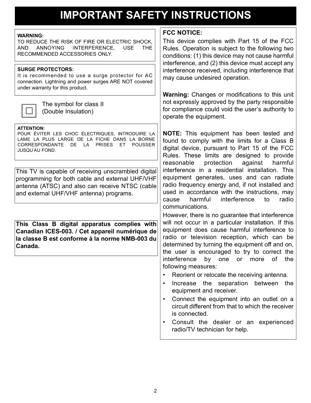 Memorex MT2028D-BLK manual FCC Notice, Surge Protectors 