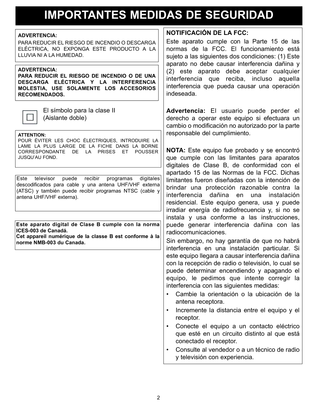 Memorex MT2028D-BLK manual Notificación DE LA FCC, Advertencia 