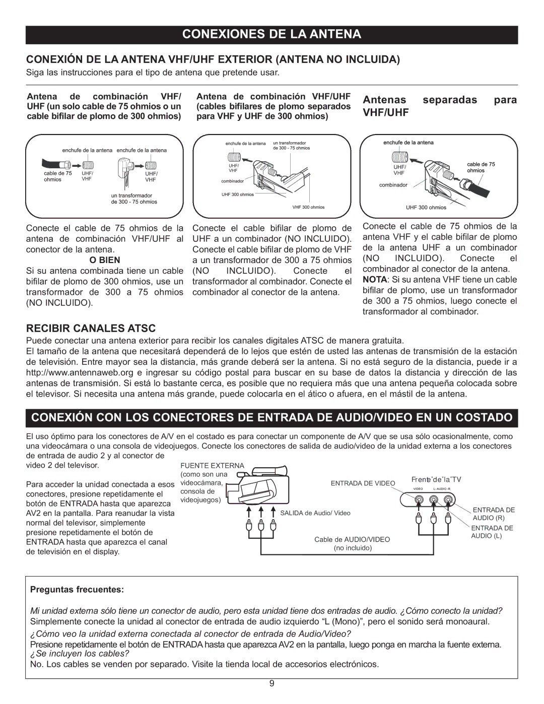 Memorex MT2028D-BLK manual Vhf/Uhf, Recibir Canales Atsc, Bien 