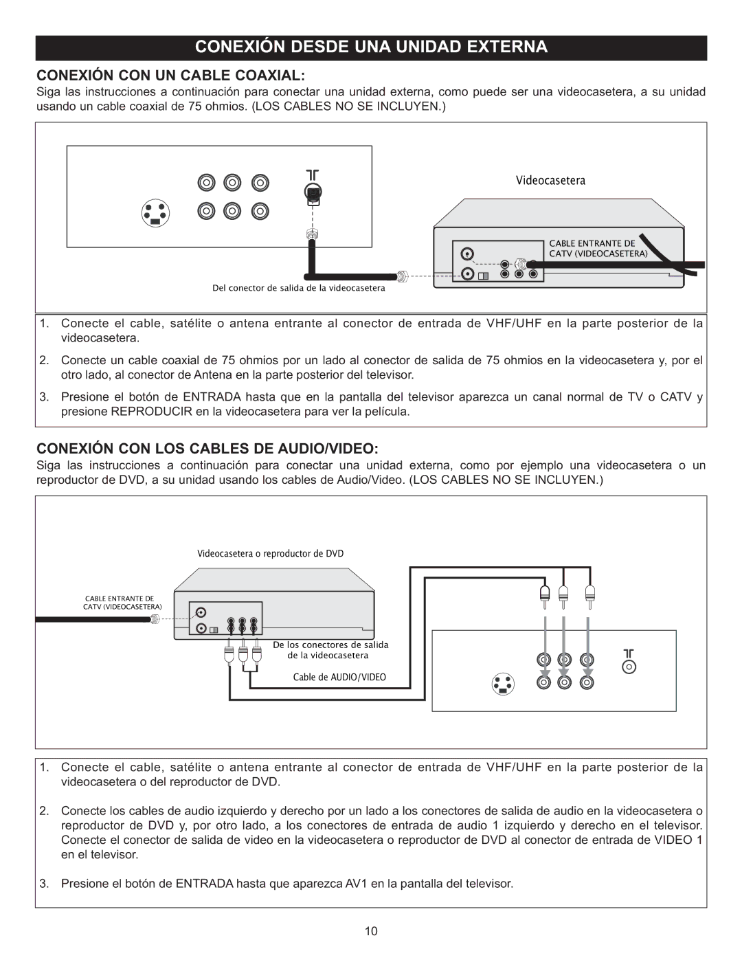 Memorex MT2028D-BLK manual Conexión CON UN Cable Coaxial, Conexión CON LOS Cables DE AUDIO/VIDEO 