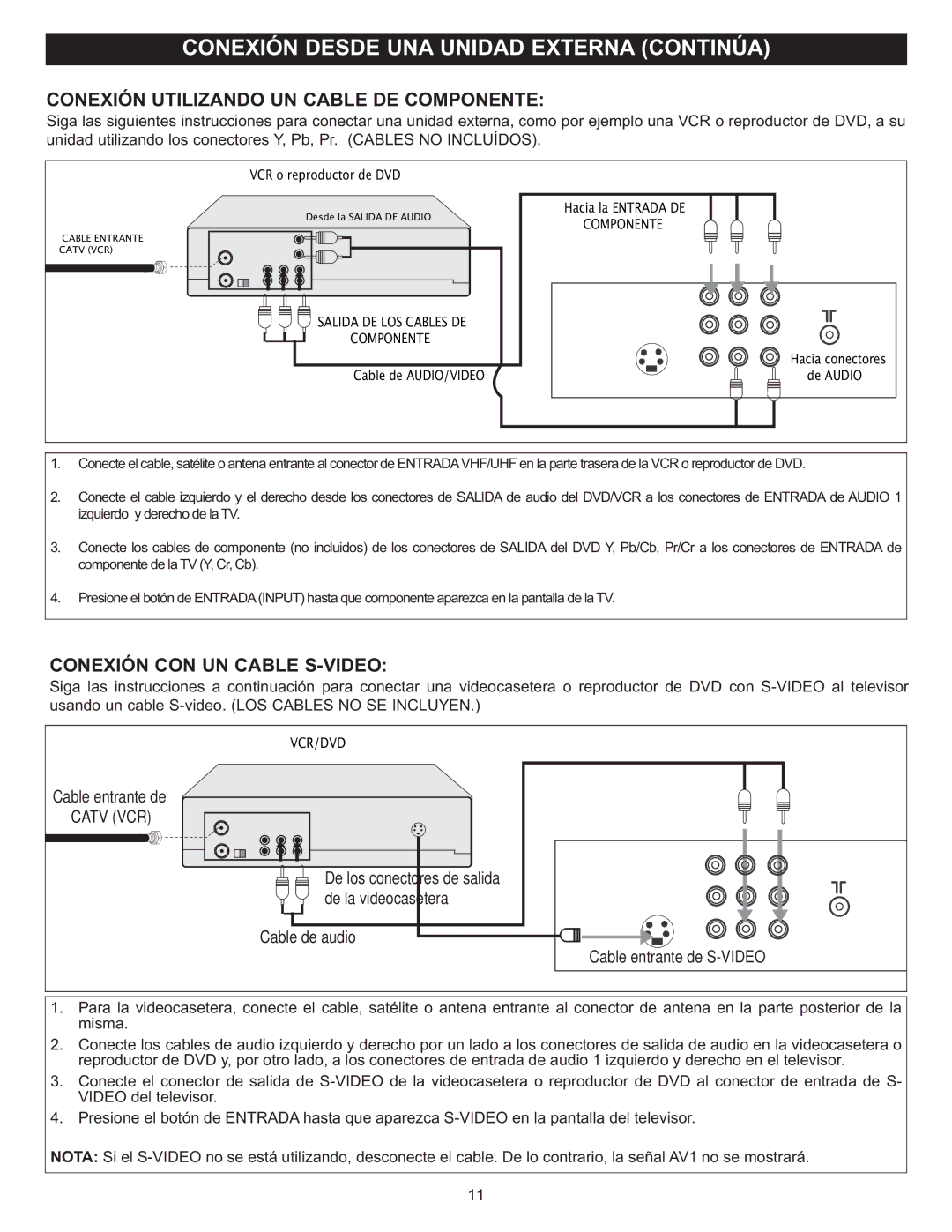 Memorex MT2028D-BLK manual Conexión Utilizando UN Cable DE Componente, Conexión CON UN Cable S-VIDEO 