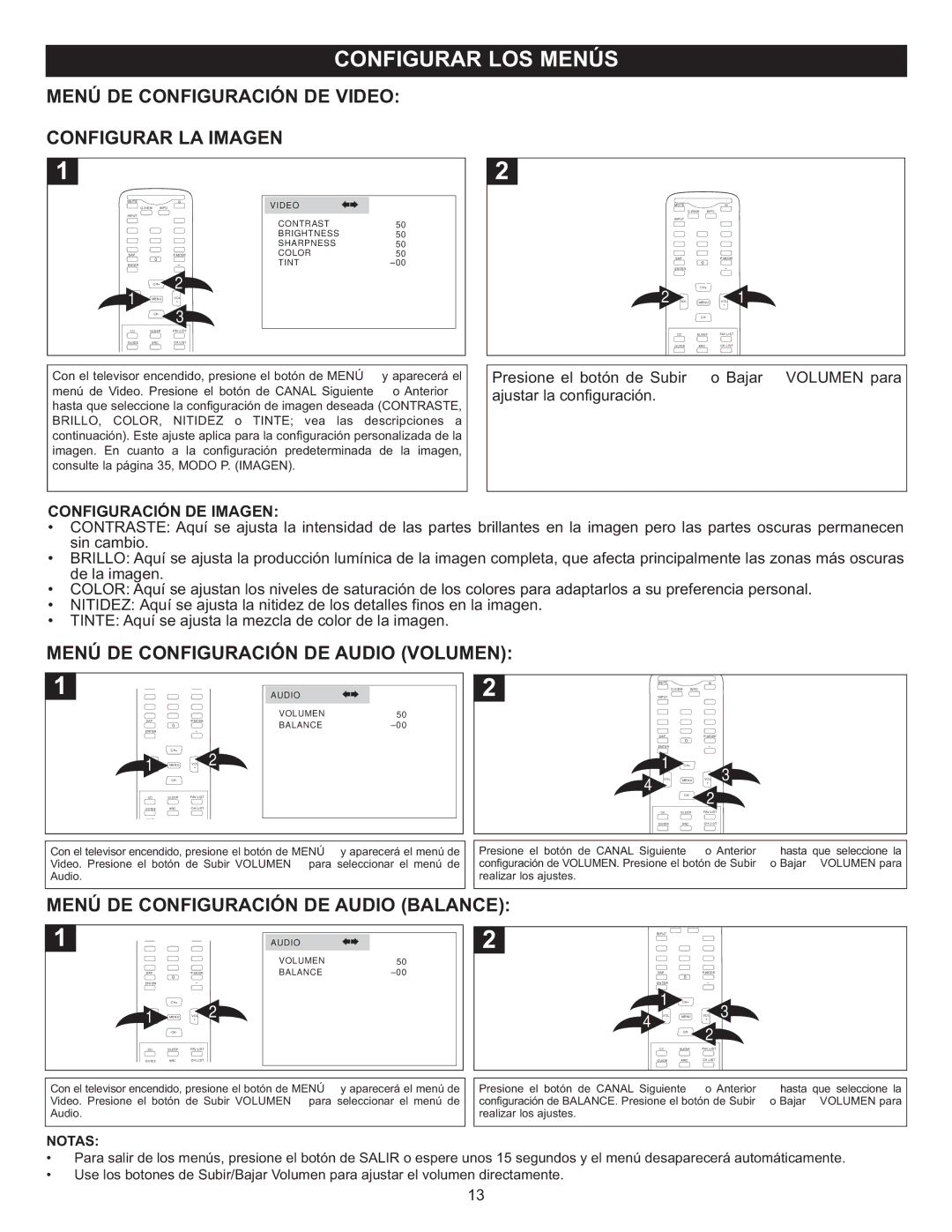 Memorex MT2028D-BLK manual Menú DE Configuración DE Video Configurar LA Imagen, Menú DE Configuración DE Audio Volumen 