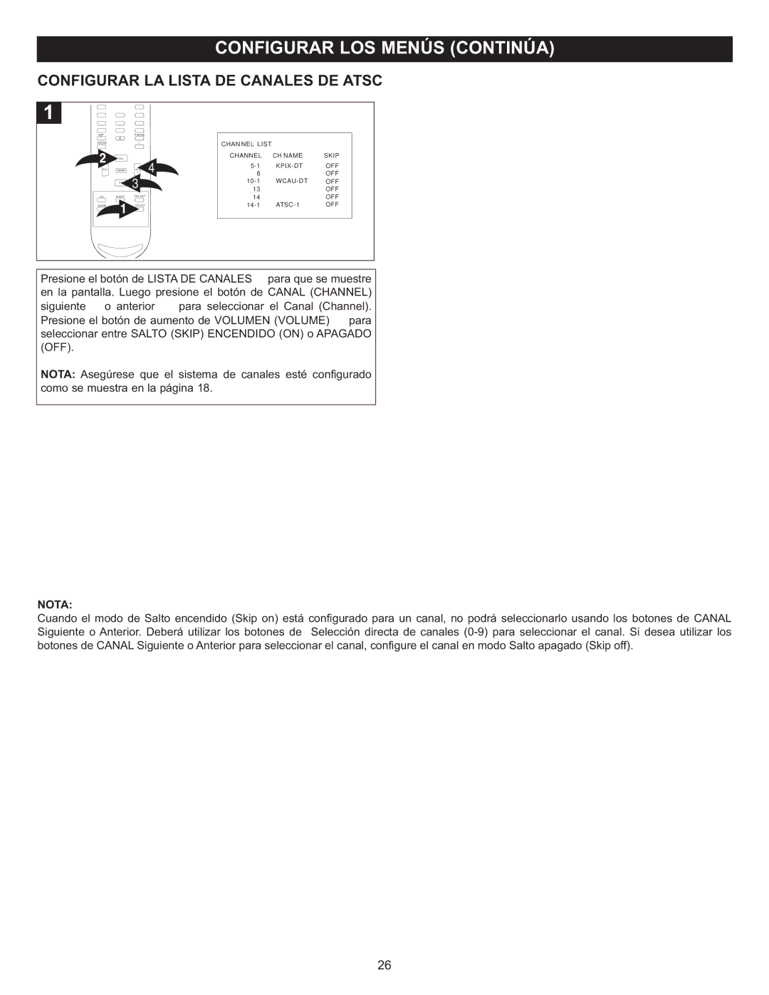 Memorex MT2028D-BLK manual Configurar LA Lista DE Canales DE Atsc, Nota 