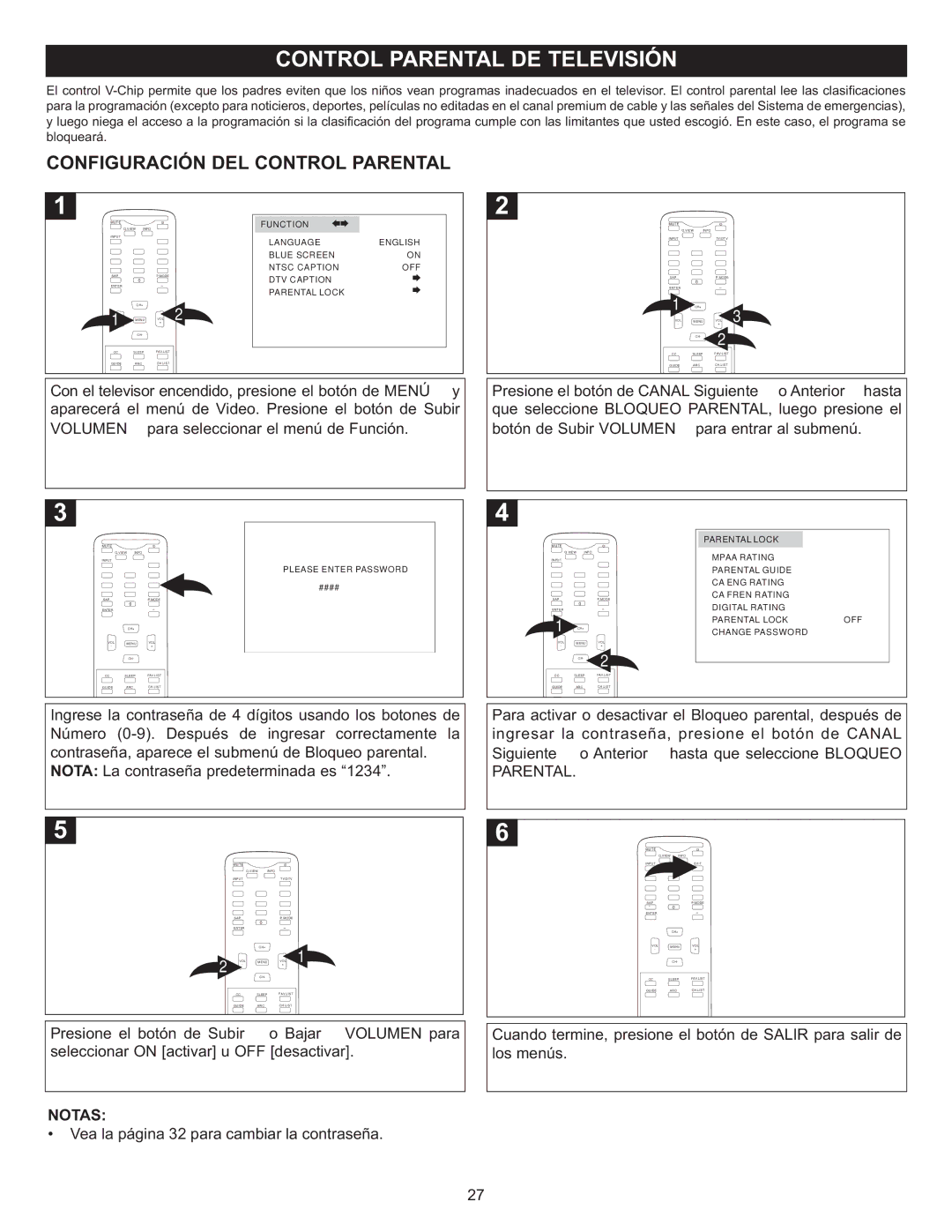 Memorex MT2028D-BLK manual Configuración DEL Control Parental, PARENTAL1 