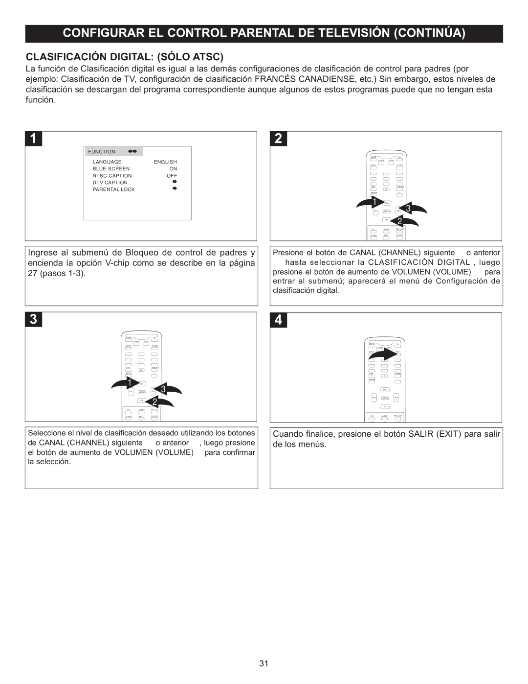 Memorex MT2028D-BLK manual Clasificación Digital Sólo Atsc 