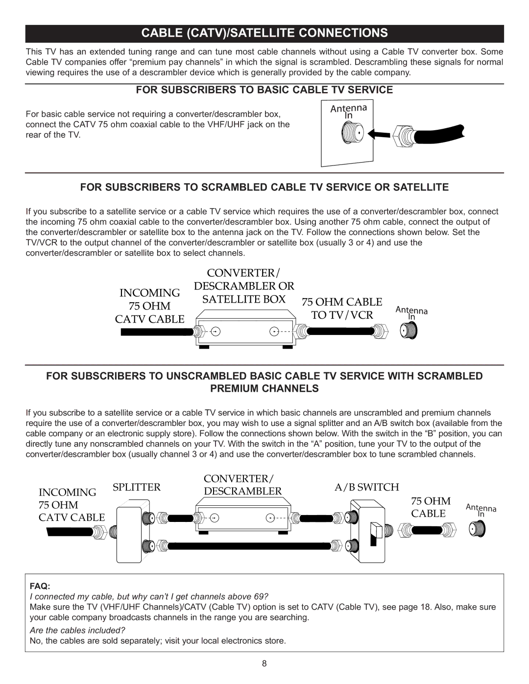 Memorex MT2028D-BLK For Subscribers to Basic Cable TV Service, For Subscribers to Scrambled Cable TV Service or Satellite 