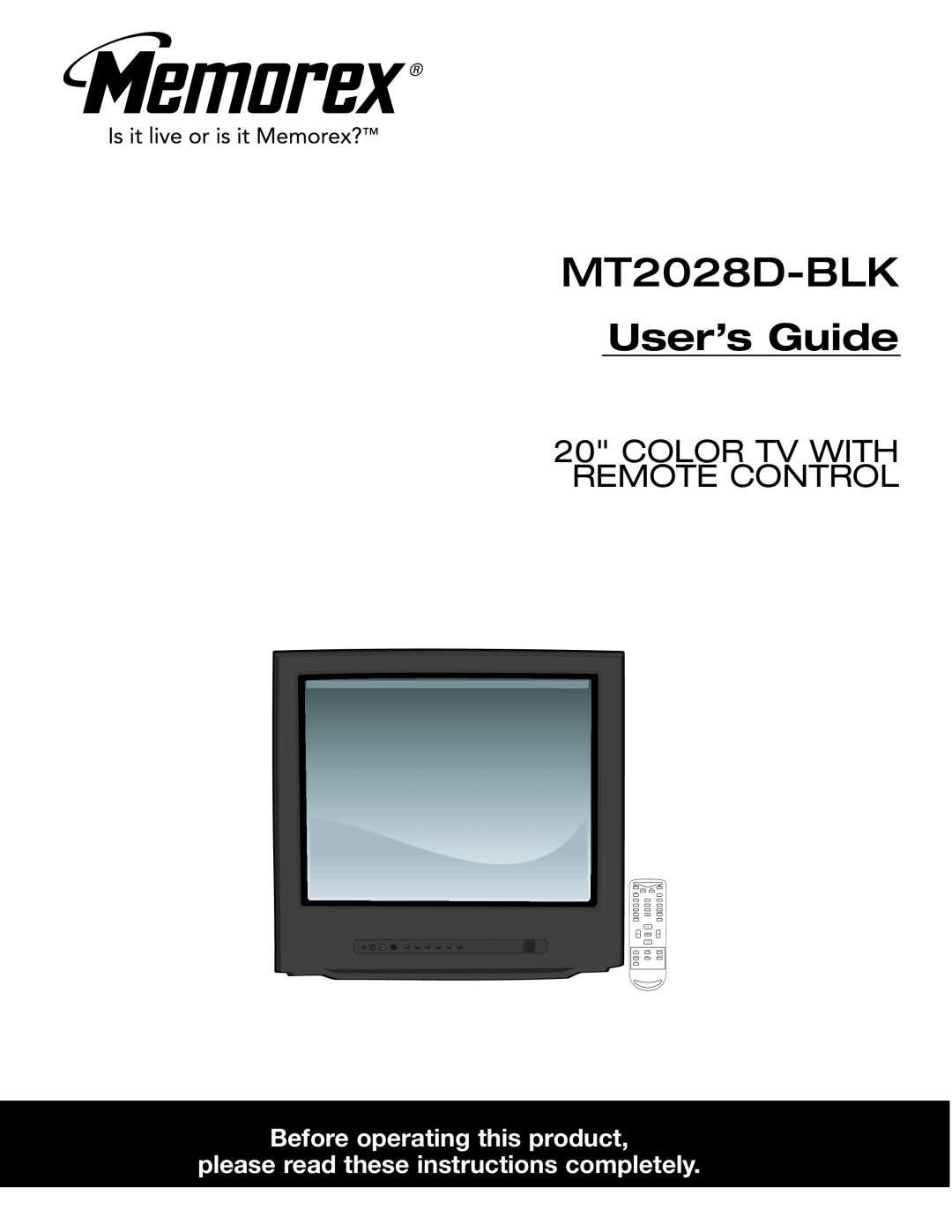 Memorex MT2028D-BLK manual User’s Guide, Color Tv With Remote Control, Before operating this product 