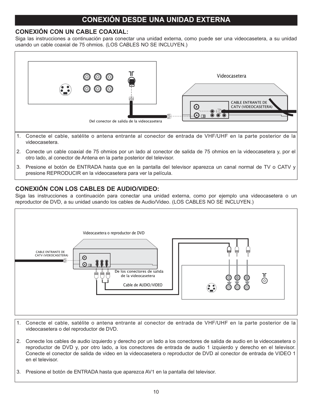 Memorex MT2028D-BLK manual Conexión Con Un Cable Coaxial, Conexión Con Los Cables De Audio/Video 
