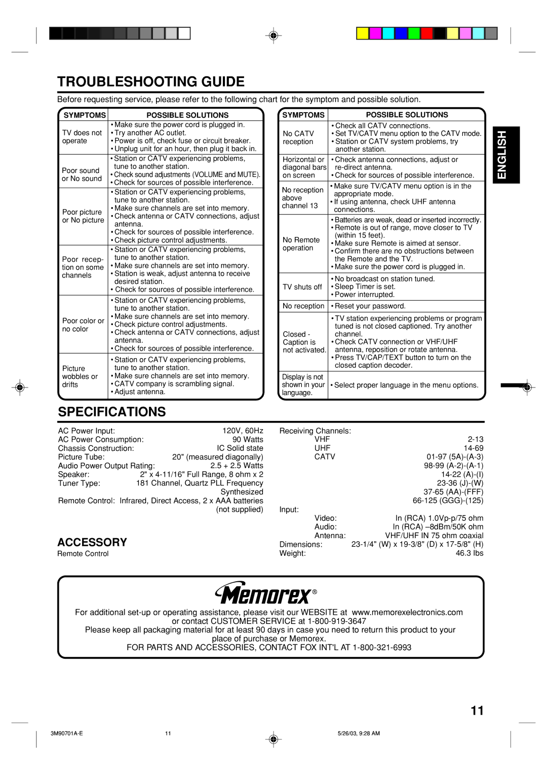 Memorex MT2206 owner manual Troubleshooting Guide, Symptoms Possible Solutions 