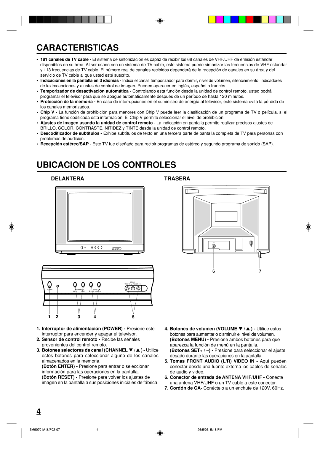 Memorex MT2206 owner manual Caracteristicas, Ubicacion DE LOS Controles, Delantera Trasera 