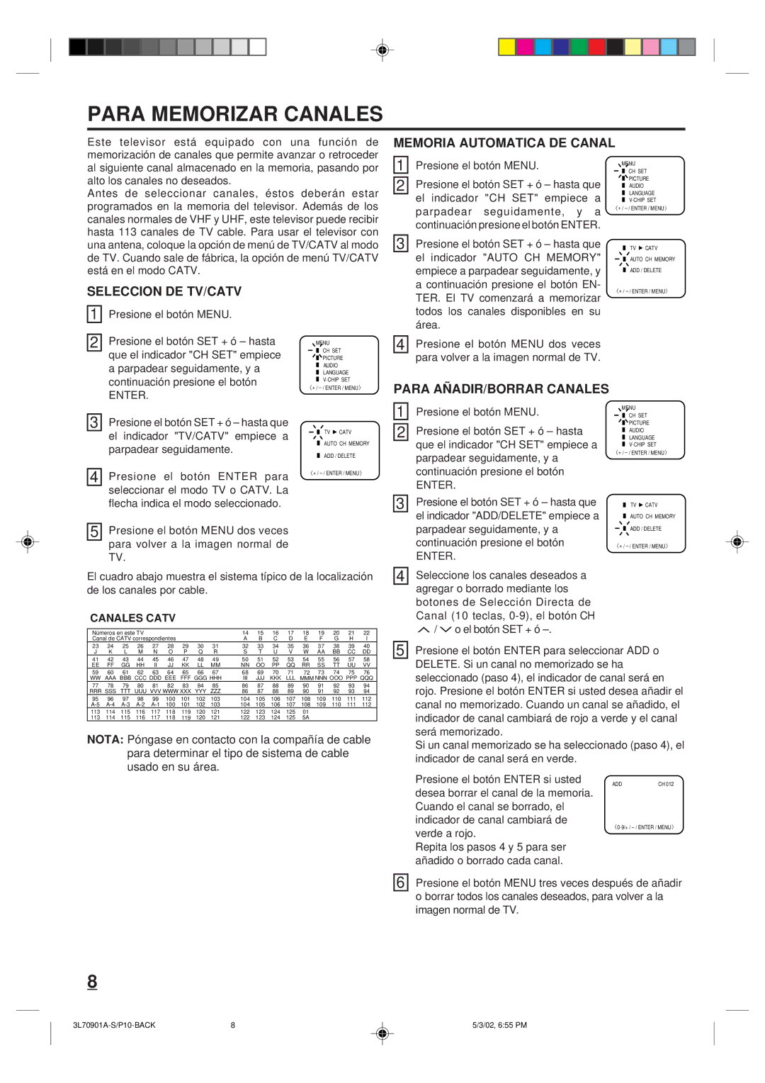 Memorex MT2206 owner manual Que el indicador CH SET empiece 