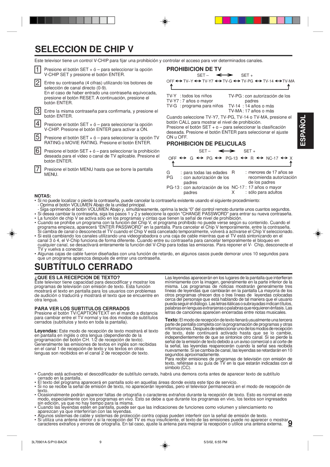 Memorex MT2206 owner manual Todos los niños TV-PG con autorización de los 