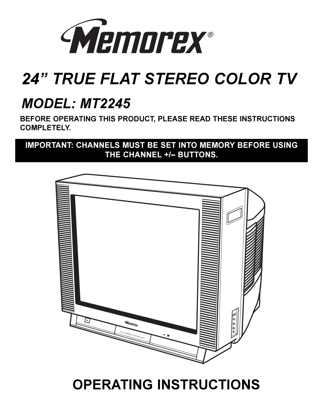 Memorex MT2245 manual True Flat Stereo Color TV 