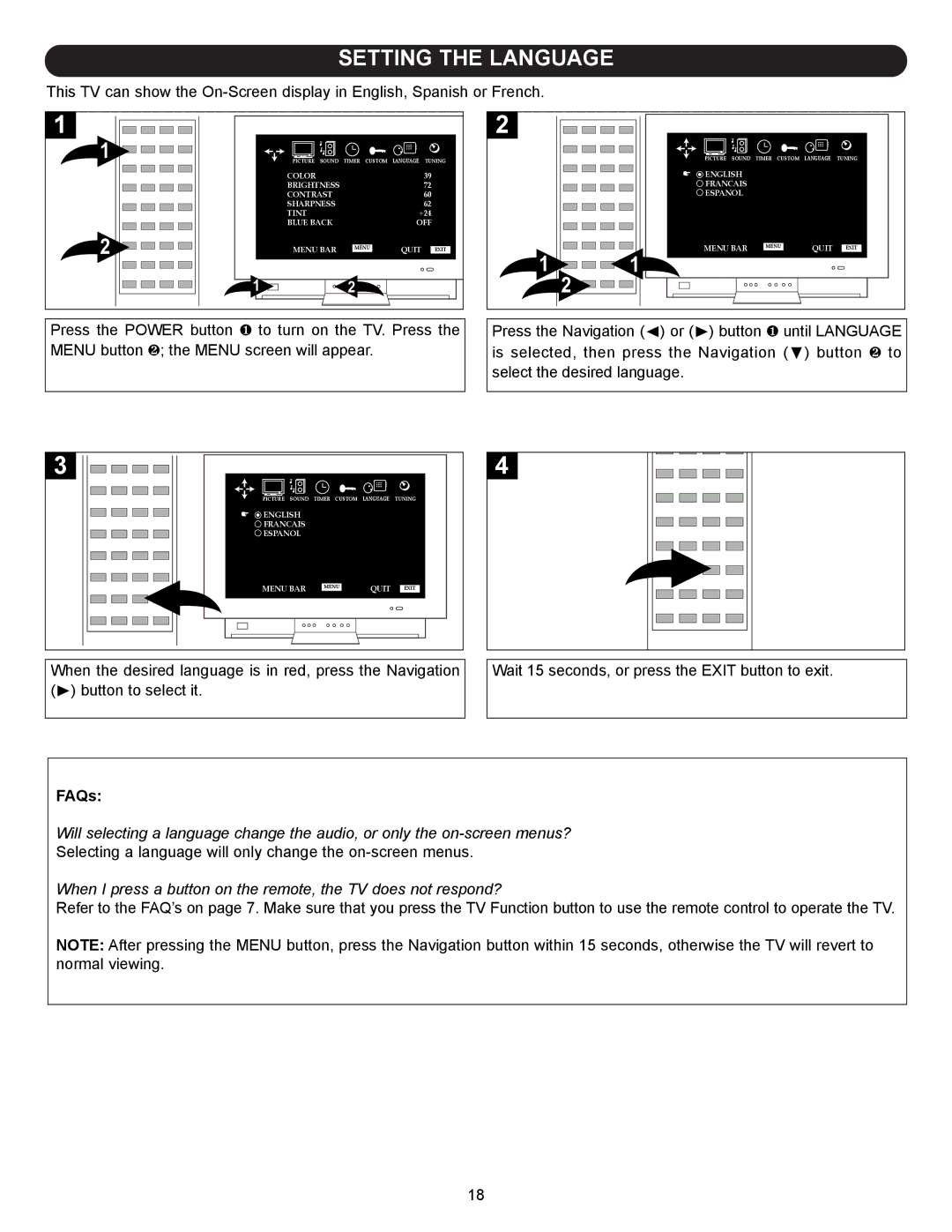 Memorex MT2245 manual Setting the Language 