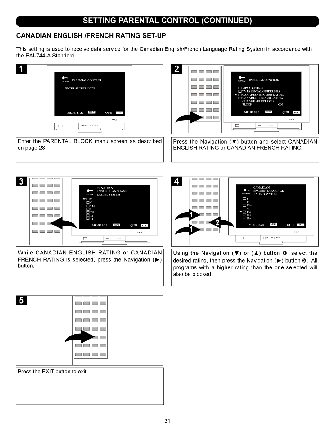 Memorex MT2245 manual Canadian English /FRENCH Rating SET-UP 