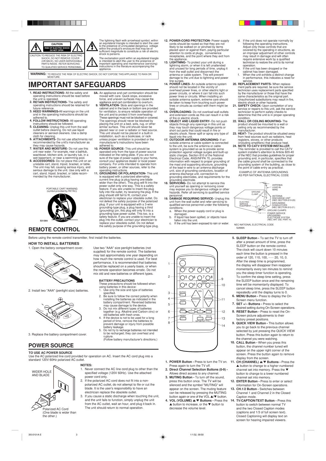 Memorex MT2251 owner manual Remote Control, HOW to Install Batteries, To USE AC Power Source 