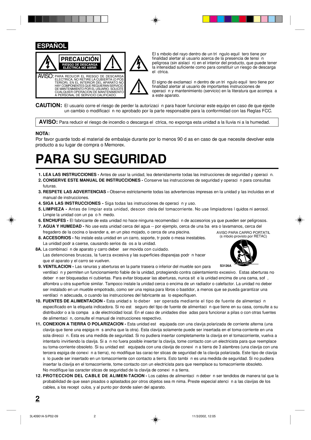 Memorex MT2252S MT2271S owner manual Para SU Seguridad 