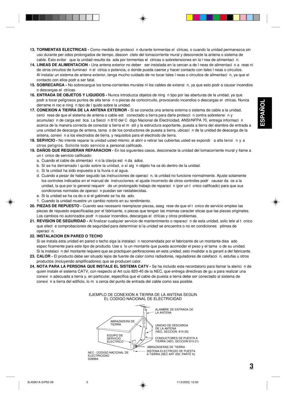 Memorex MT2252S MT2271S owner manual Instalacion EN Pared O Techo 