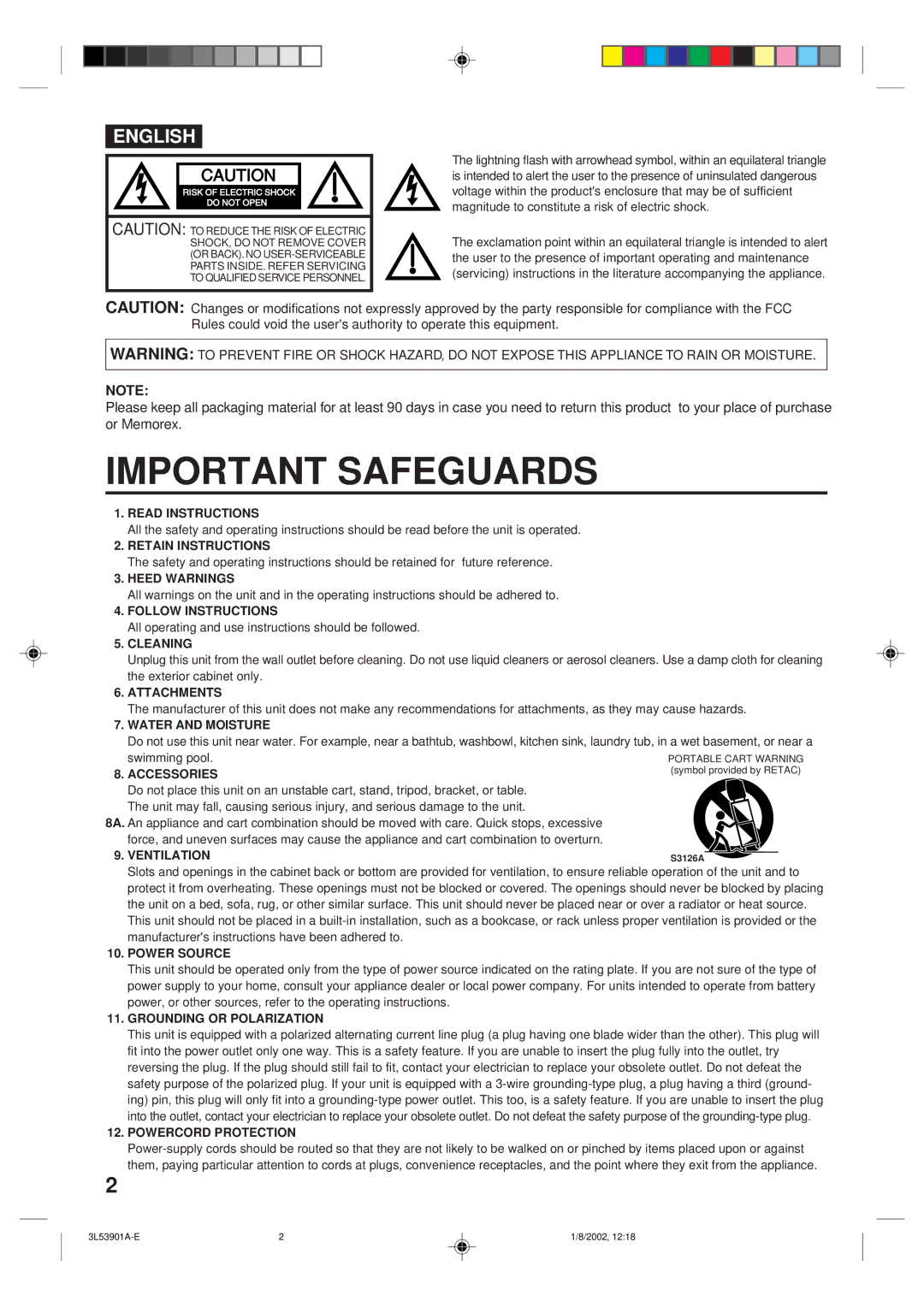 Memorex MT2272 Read Instructions, Retain Instructions, Heed Warnings, Follow Instructions, Cleaning, Attachments 